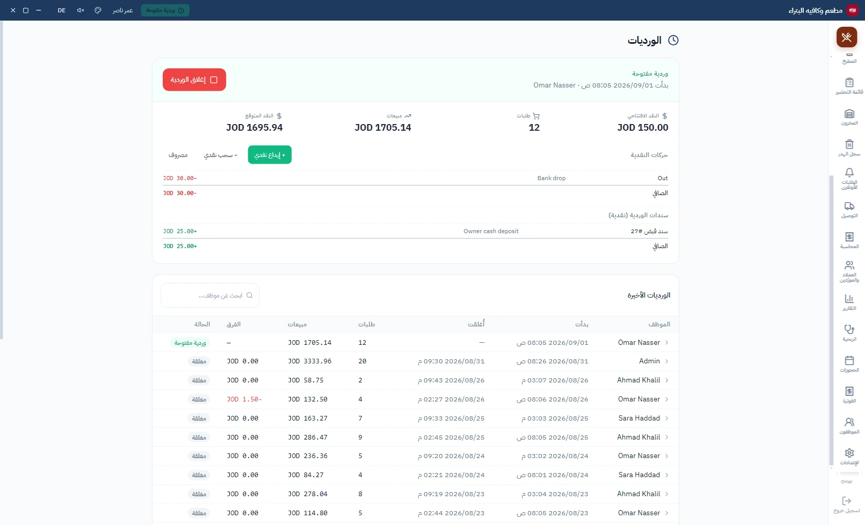 الورديات وتسليم الصندوق